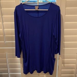 LIKE NEW CHICOS BRILLIANT BLUE TUNIC SOFT AND COMFY FRONT POCKETS MISSES 12/14